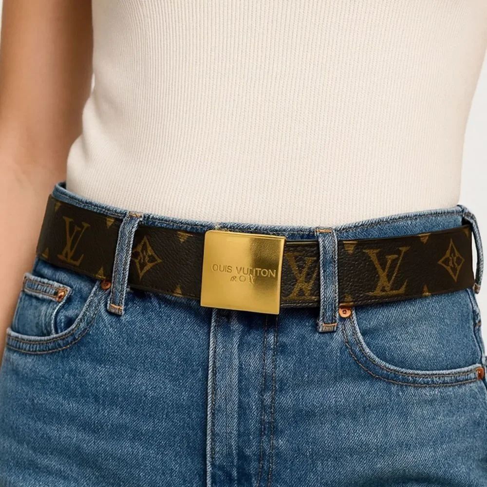 LOUIS VUITTON Gold and Brown LV Monogram Women's Belt
